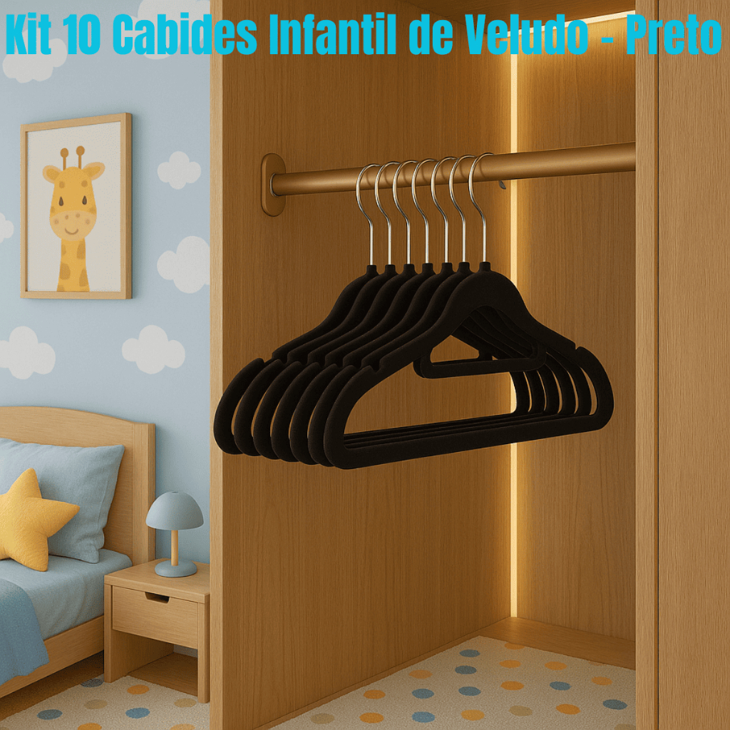 Cabide Infantil de Veludo Preto Antideslizante Slim Fino - Kit 10 ...