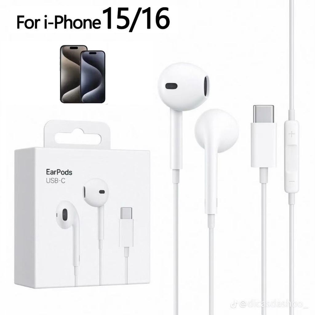 Fone de Ouvido Iphone Tipo-C com FIo e Microfone EmbutidoCompatível ...