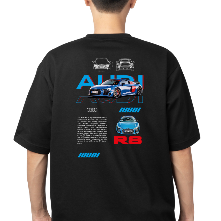 Camiseta Oversized Audi R8 Azul Estampa Esportiva Carros de Luxo ...