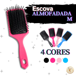 Escova de Cabelo Raquete Pentear e Desembaraçar Almofadada Quadrada Tamanho M