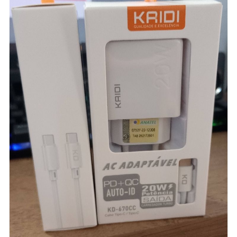 Carregador Tipo C Tomada Turbo Kaidi Kd-670CC 20w Com Cabo Tipo C+ C ...