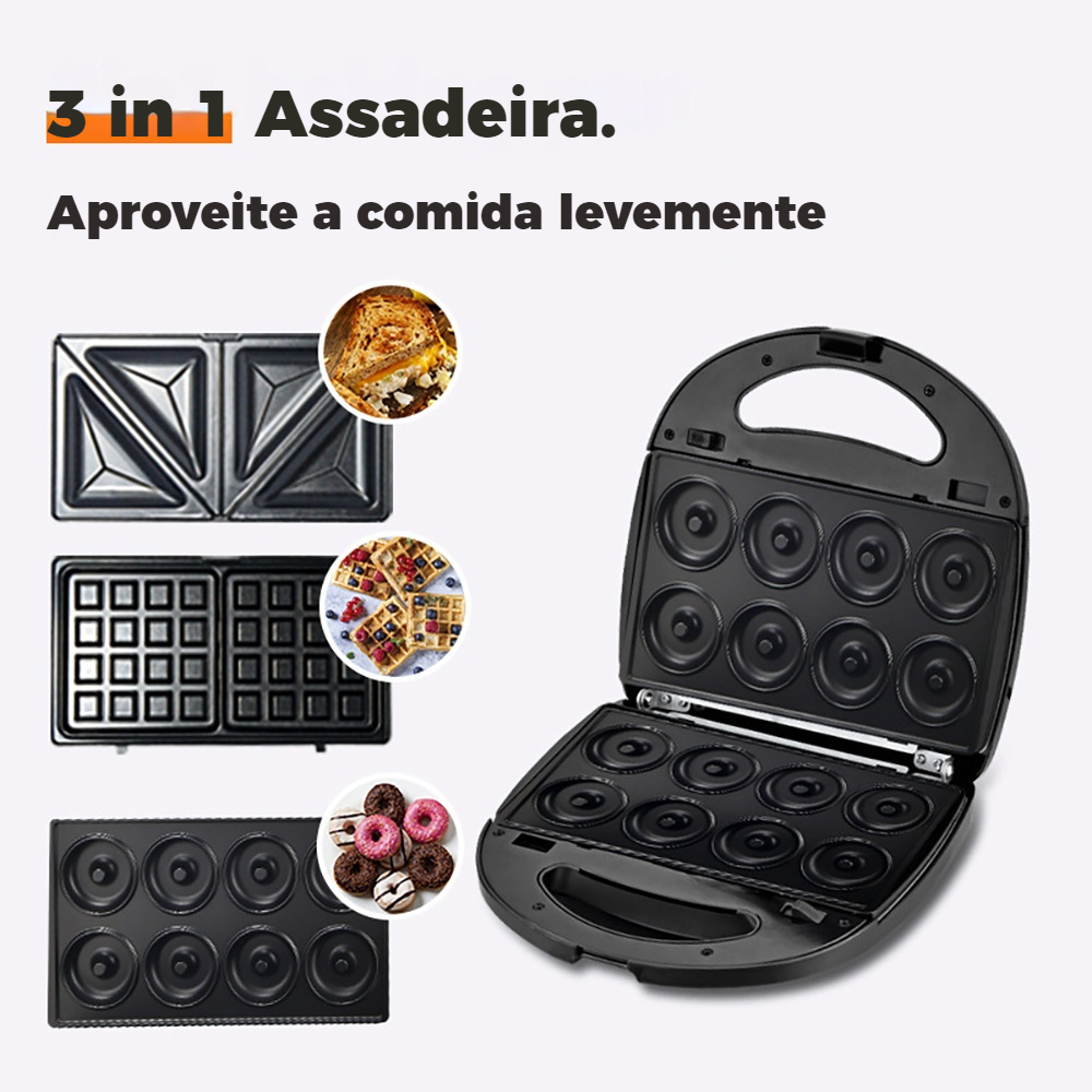 Máquina Donuts Wafler Rosquinha Sanduicheira 3 Em 1 110V