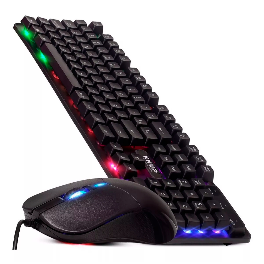 Kit Teclado E Mouse Gamer Semi Mecânico Led Rgb Usb Para Pc