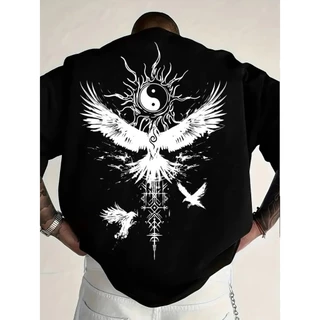 Camiseta Masculina Algodão Adulto, Infantil e Plus Size Fenix Yin Yang Streetwear Moda Premium Cruz