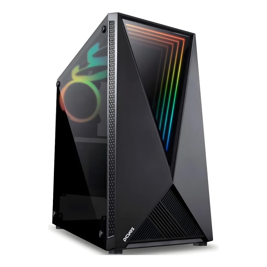 Gabinete Pc Gamer Vector 3 Fans Led Rgb Lateral Em Vidro Temperado Cor Preto Mid Tower ATX Grande