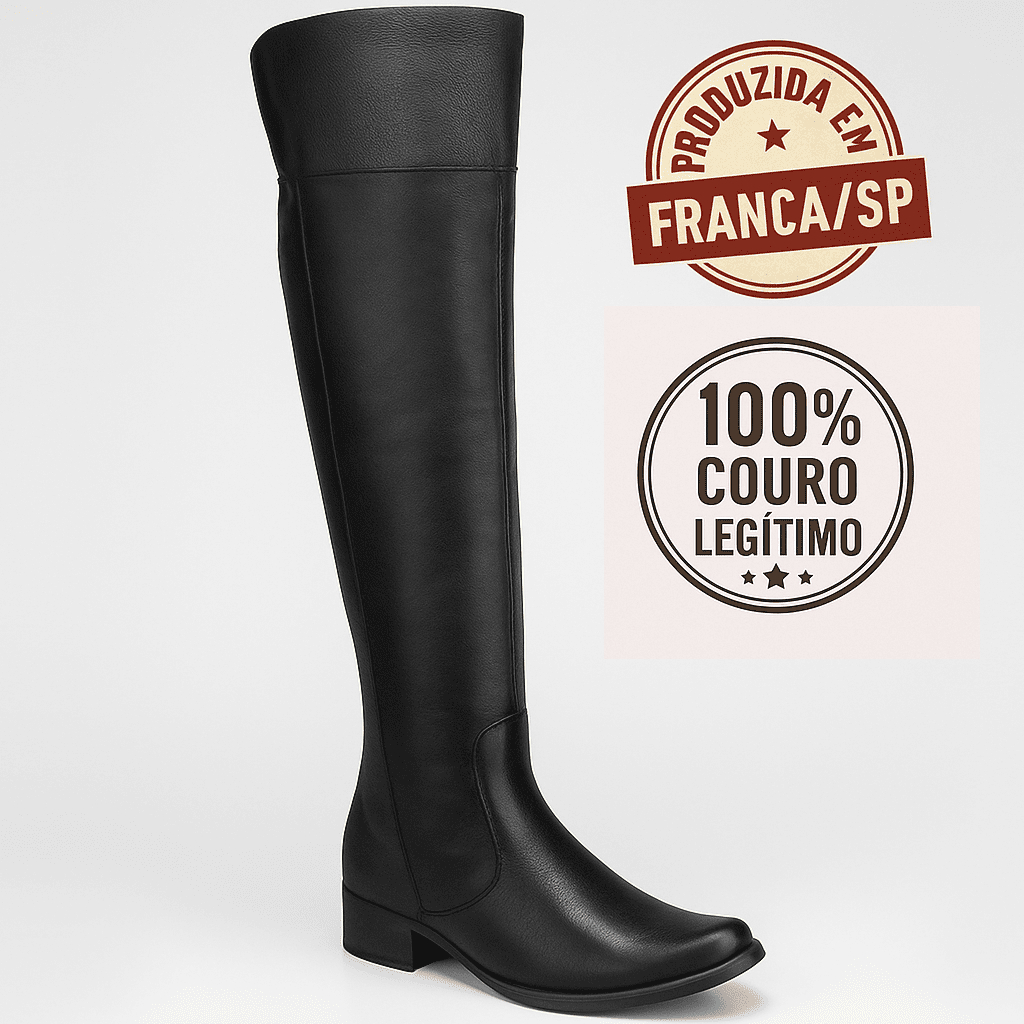 Bota Montaria Feminina de Couro Legítimo | Cano Longo com Zíper ...