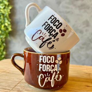caneca xicara café frase motivacional foco força e fe presente porcelana louça religioso