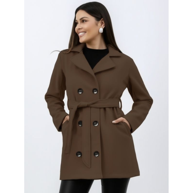 Sobretudo Lã Batida Premium feminino Marrom/Café | Shopee Brasil