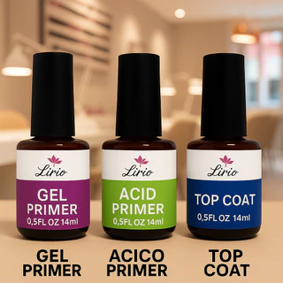 kit preparadores de unha de gel top coat primer acid primer gel lirio original acabamento perfeito 14 ml em Oferta na Shopee