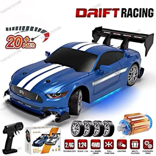Carrinho de Controle Remoto Drift recarregável neon Ford Mustang Nissan GTR corrida 4WD tração nas quatro rodas
