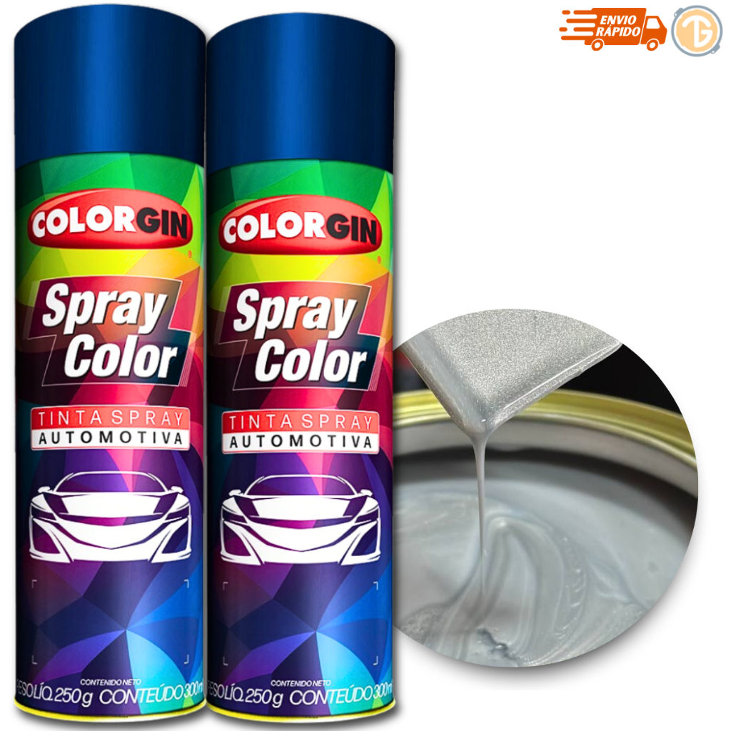 TINTA SPRAY AUTOMOTIVA KIT PRATA COLORGIN LAZZURIL 300ML + VERNIZ 300ML ...