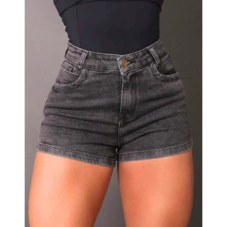 Short Jeans Feminino Cintura Alta sem Lycra Levanta Bumbum Curto Praia Shorts Curtinho Marmorizado