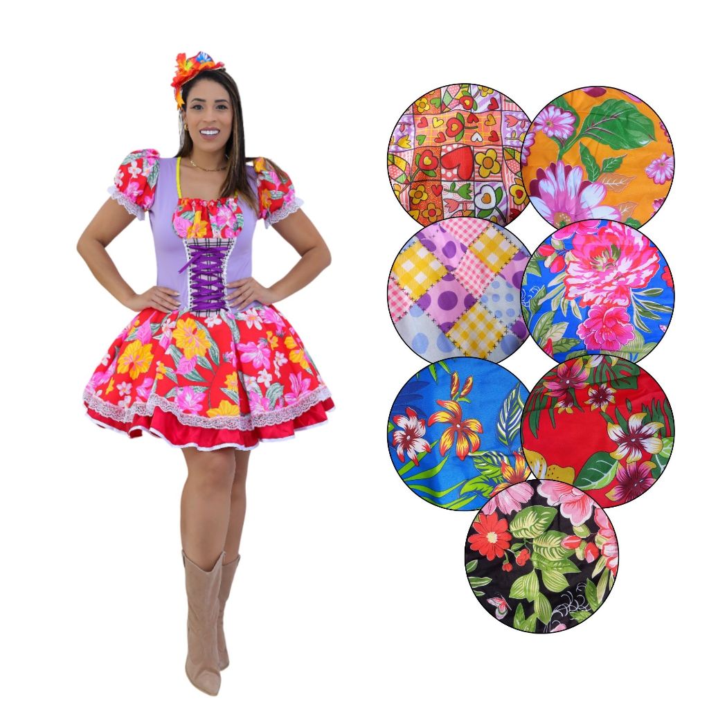 Vestido Festa Junina Rodado Caipira Adulto Anita Caipirinha São João ...