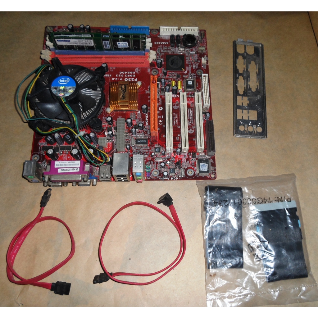 Placa Mãe PC Chips P23G + Processador + Cooler + memoria + espelho + cabos