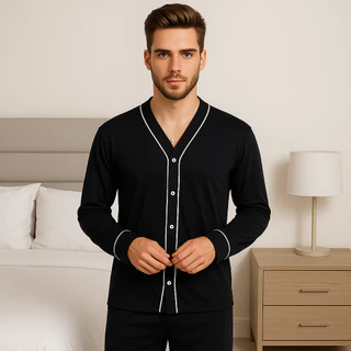 Pijama Americano Masculino Adulto Verão ou Inverno Calça ou Short Manga Longa ou Curta Pós Cirúrgico Botões que Abrem em Oferta na Shopee