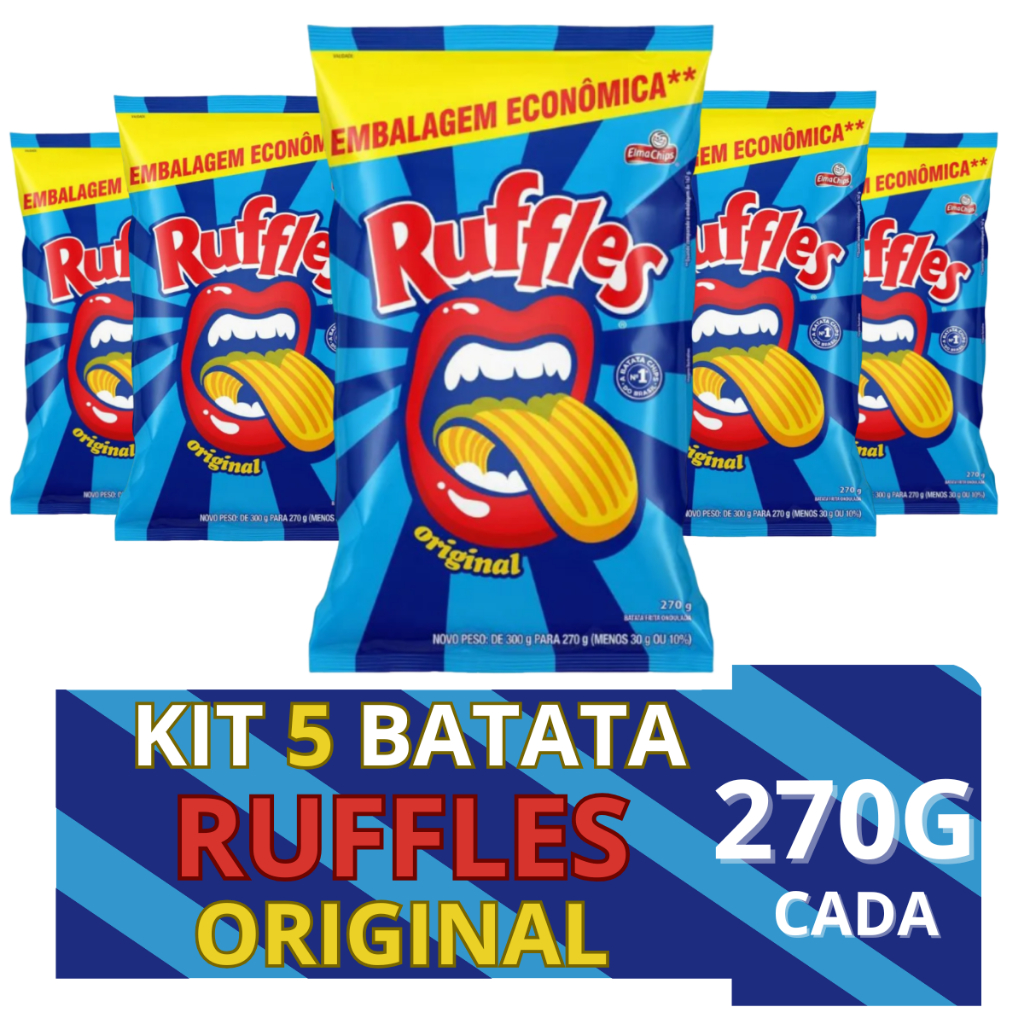 Batata Frita Ondulada Ruffles Original 270g Kit C/5 Unidades Salgadinho ...