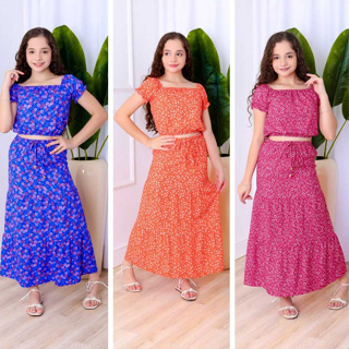 Look Infantil Feminino Verão – Conjunto Estampado com Blusa e Saia longa, Conforto e estilo, primavera*