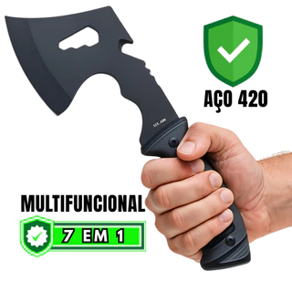 Machado Tático Aço Reforçado 7 em 1 Sobrevivência Camping Caça + Bainha Resistente