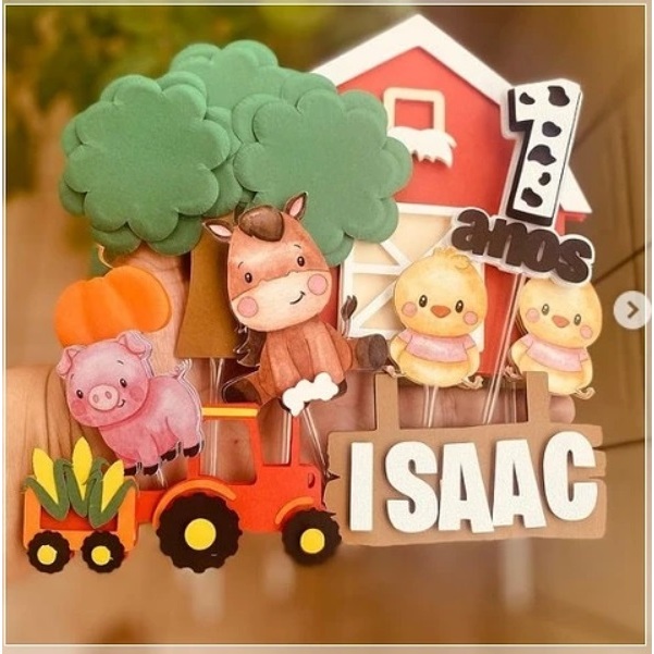 Topper Topo de Bolo Fazendinha Aniversario, mêsversario Personalizado