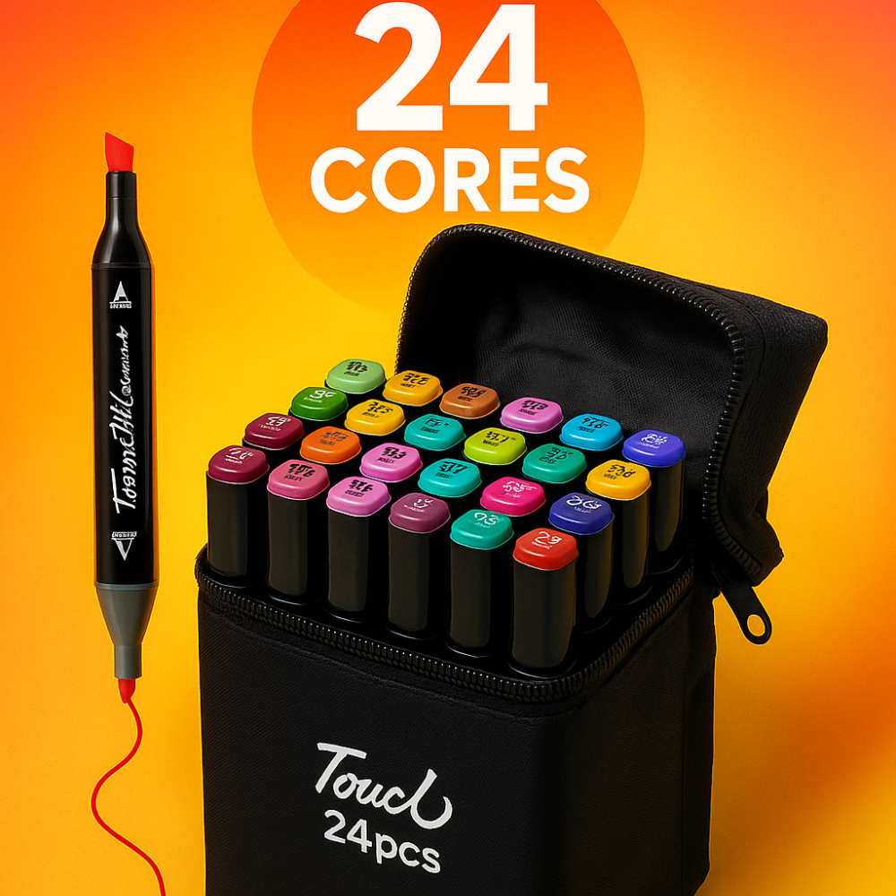 Canetinha Bob Goods 24 Cores Ponta Dupla Bobbie Para Pintar Livro de Colorir Boogie Goods Com Estojo