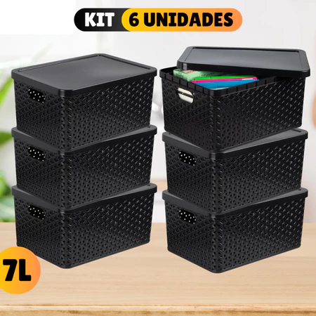 Kit Com 6 Cesto Caixa Organizadora Rattan 7 Litros Multiuso
