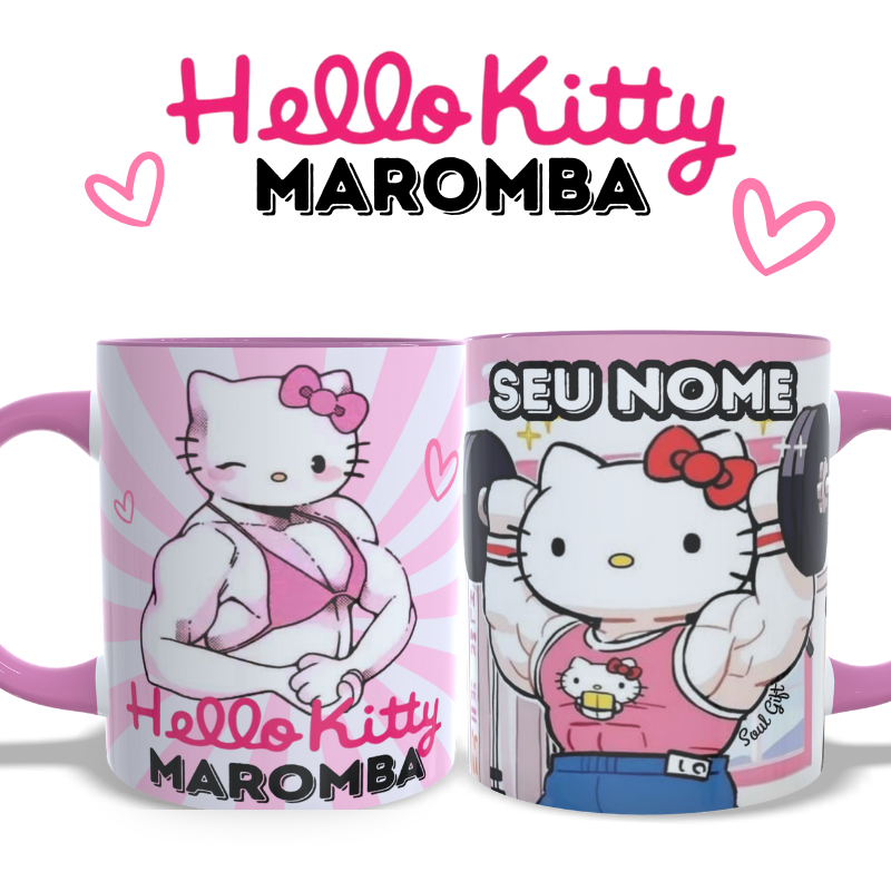Caneca Eu Treino Fofo Hello Kitty Personalizada NOME Maromba Crossfit ...