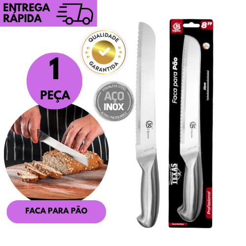 Faca De Pão Inox Inteiriça Profissional 8 Polegadas Corte Pr