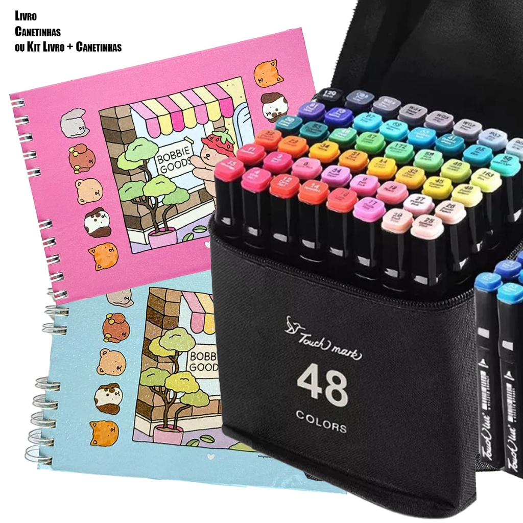 Livro de Pintura Capa Dura Canetinhas Touch 48 ou 60 Cores Papel Alta ...