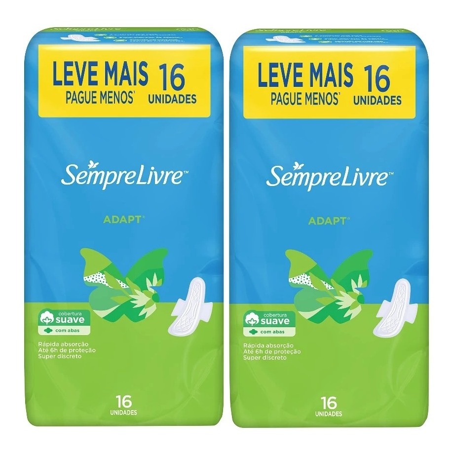 KIT COM 2 Absorvente Externo Sempre Livre Adapt Cobertura Suave com ...