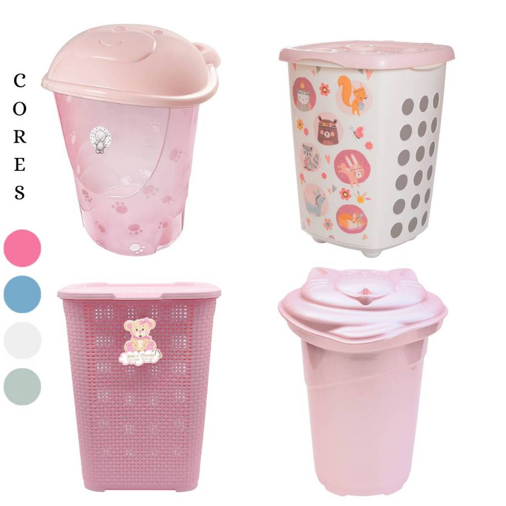 CESTO DE ROUPAS PARA BEBÊ INFANTIL COM TAMPA DE URSO 50L - PLASTIBABY ...