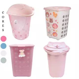 CESTO DE ROUPAS PARA BEBÊ INFANTIL COM TAMPA DE URSO  50L - PLASTIBABY OU ADOLETA