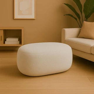 Puff Decorativo Oval em Tecido Bouclé Design Moderno e Sofisticado Puff Minimalista Cor Bege em Oferta na Shopee