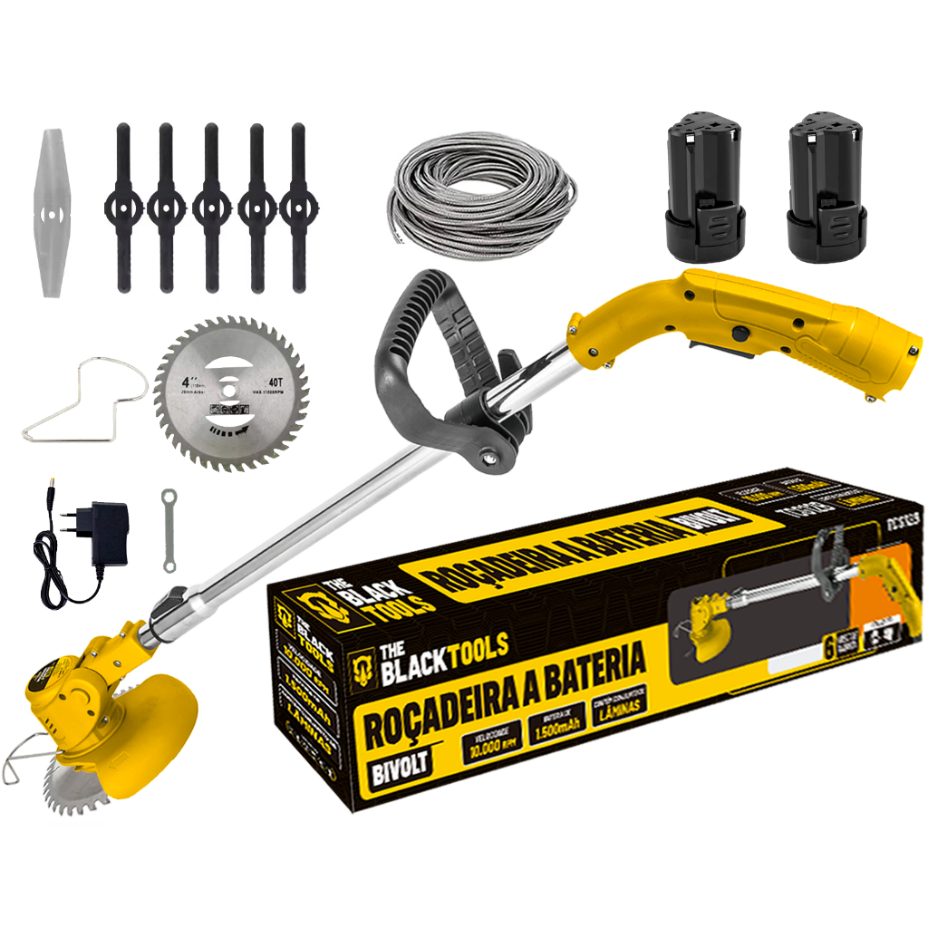 Roçadeira Elétrica Aparador De Grama The Black Tools 2 Baterias 12v The Black Tools