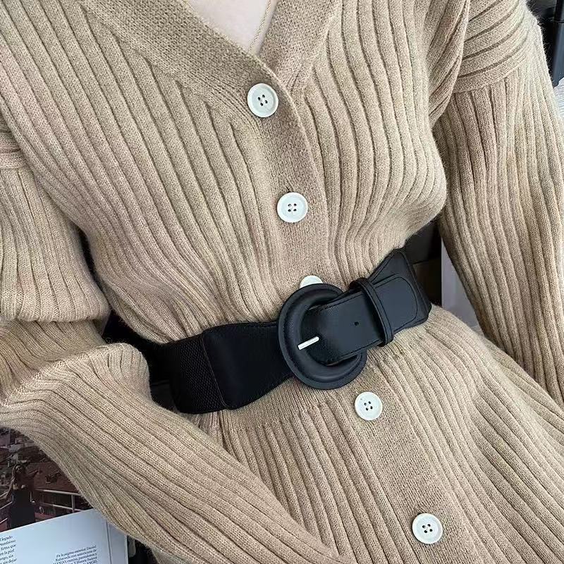 Cinto Preto Elástico Faixa Feminino Largo de Fivela Acinturar Vestido