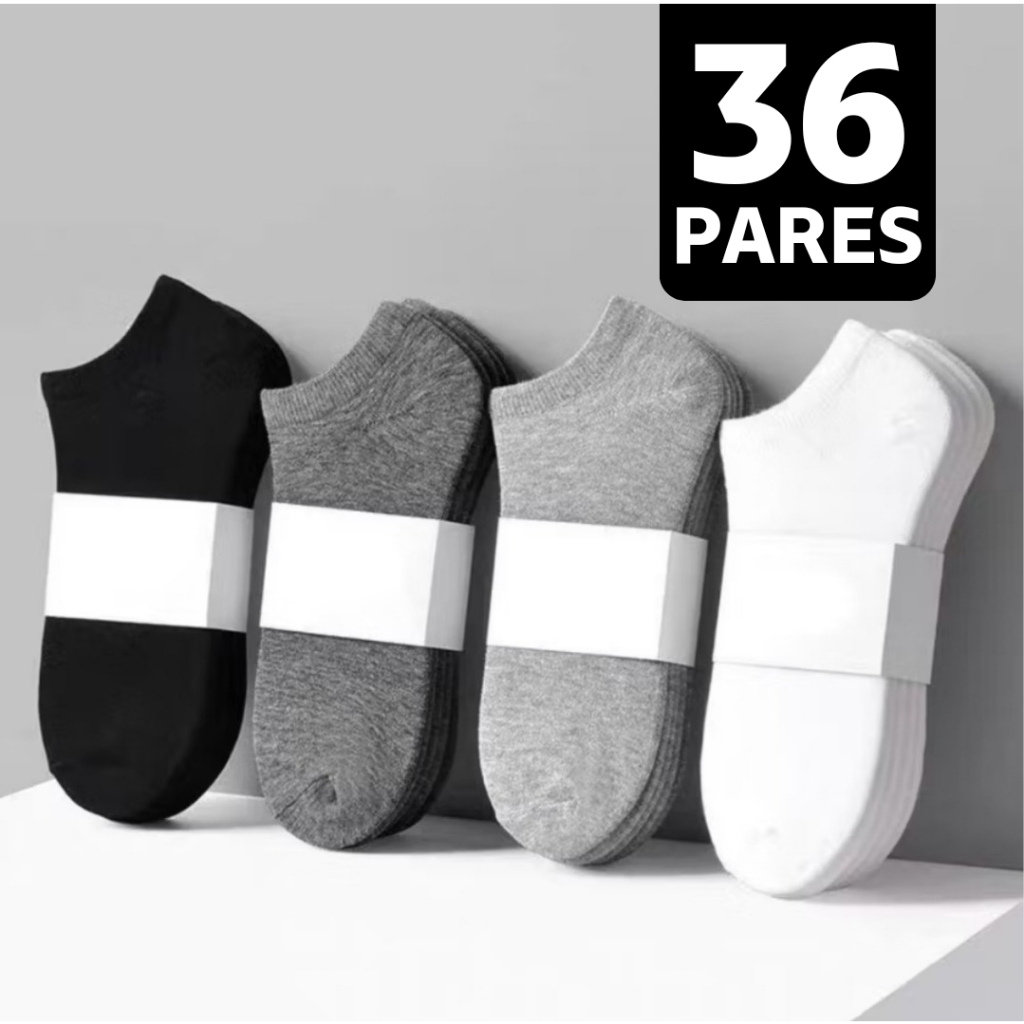 Kit 36 Pares Meia Soquete Sortida Branca Preta Cano Curto Unissex - Invisível