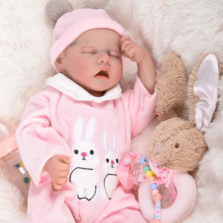 Boneca Bebê Reborn 100% Silicone Realista 48cm Pintada Menina Rosa