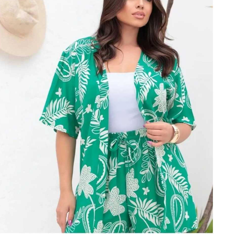 Conjunto Feminino Estampado , kimono e short moda blogueira inverno ...