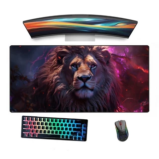 Mouse Pad Gamer Borda Costurada Estampado Leão Colorido