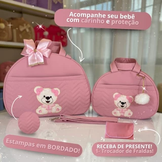 Kit bolsa maternidade para bebê menino/menina 2 peças urso G+P em Oferta na Shopee