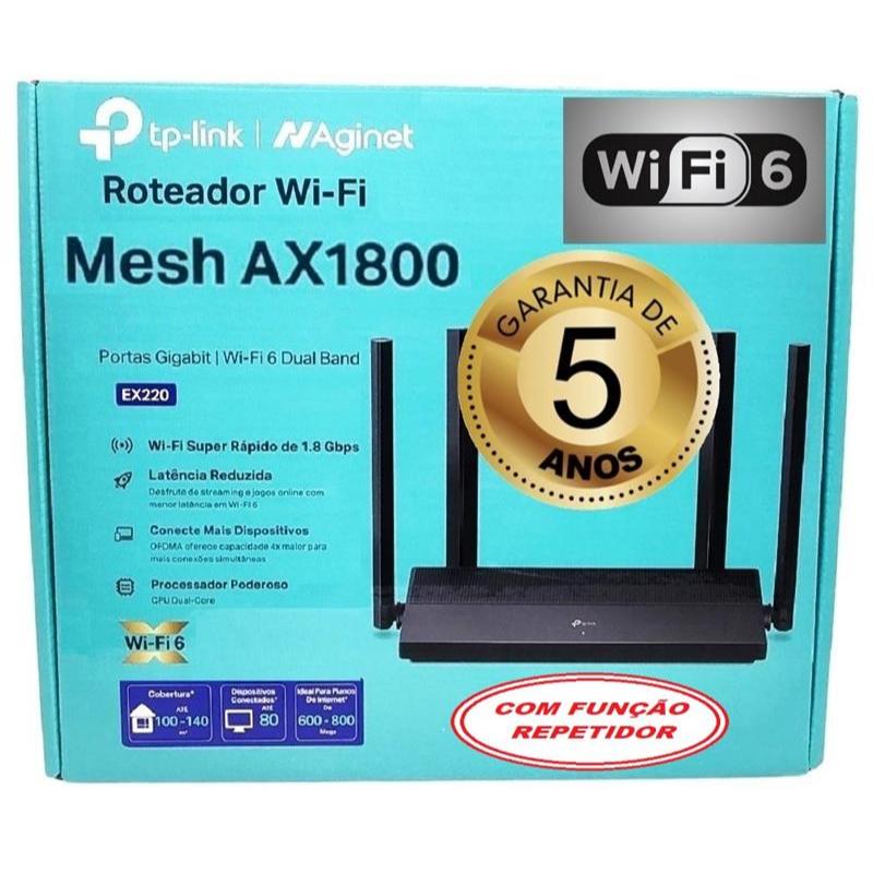 Roteador WiFi 6 Tp-link EX220 MESH AX1800 Portas Gigabit repetidor alta velocidade streaming rápido