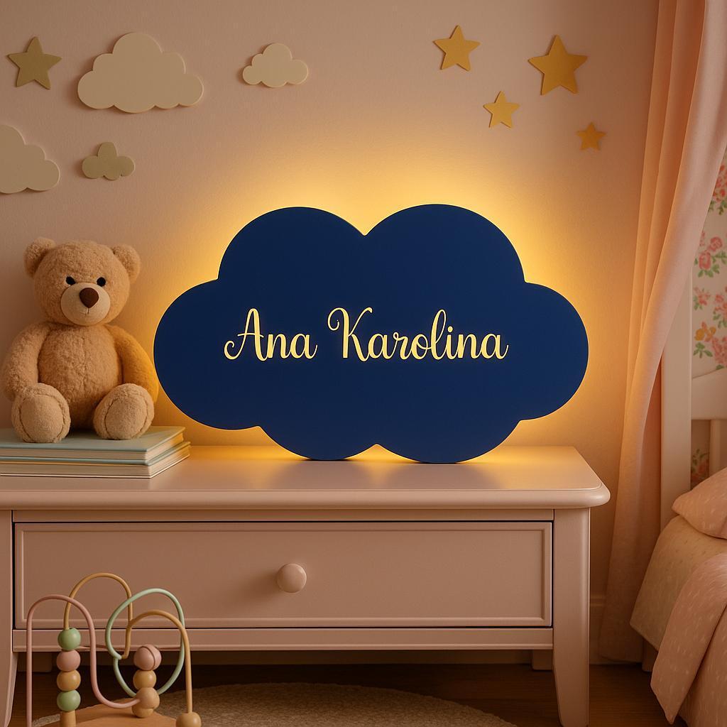 Luminária Personalizada Nuvem 60cm Abajur Grande Nuvem Luminosa Grande a Bateria