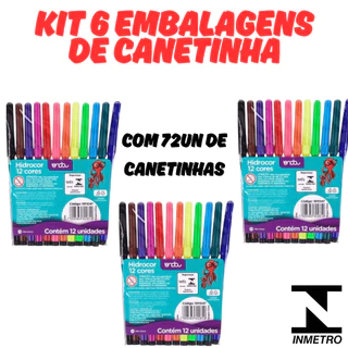 KIT 6 Embalagens Canetinhas 12 cores Hidrocor Lavavel Estojo Material Escolar Papelaria Atoxico em Oferta na Shopee