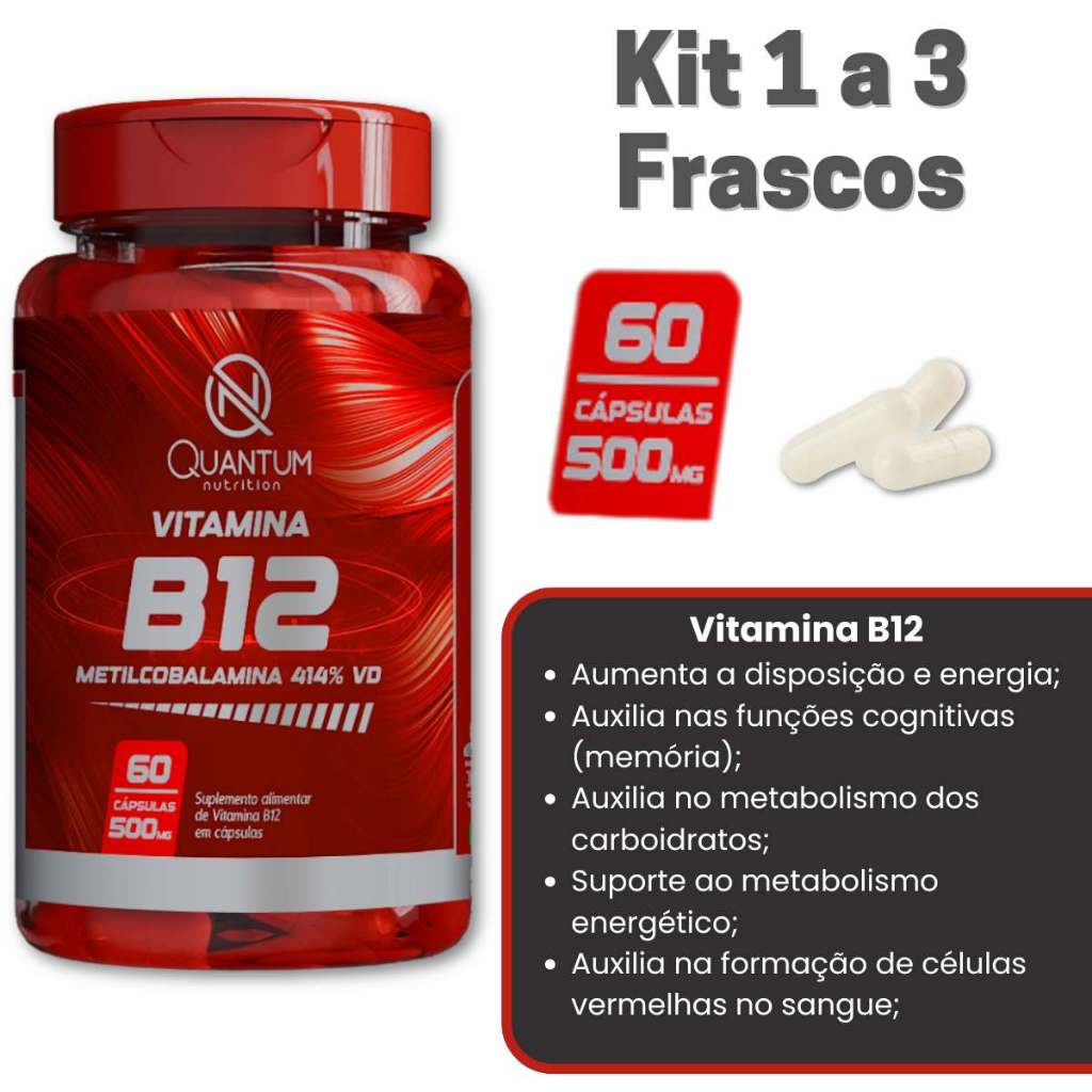 Kit 1-3x Vitamina B12 60 Cáps Auxilia na Disposição Energia Memória ...