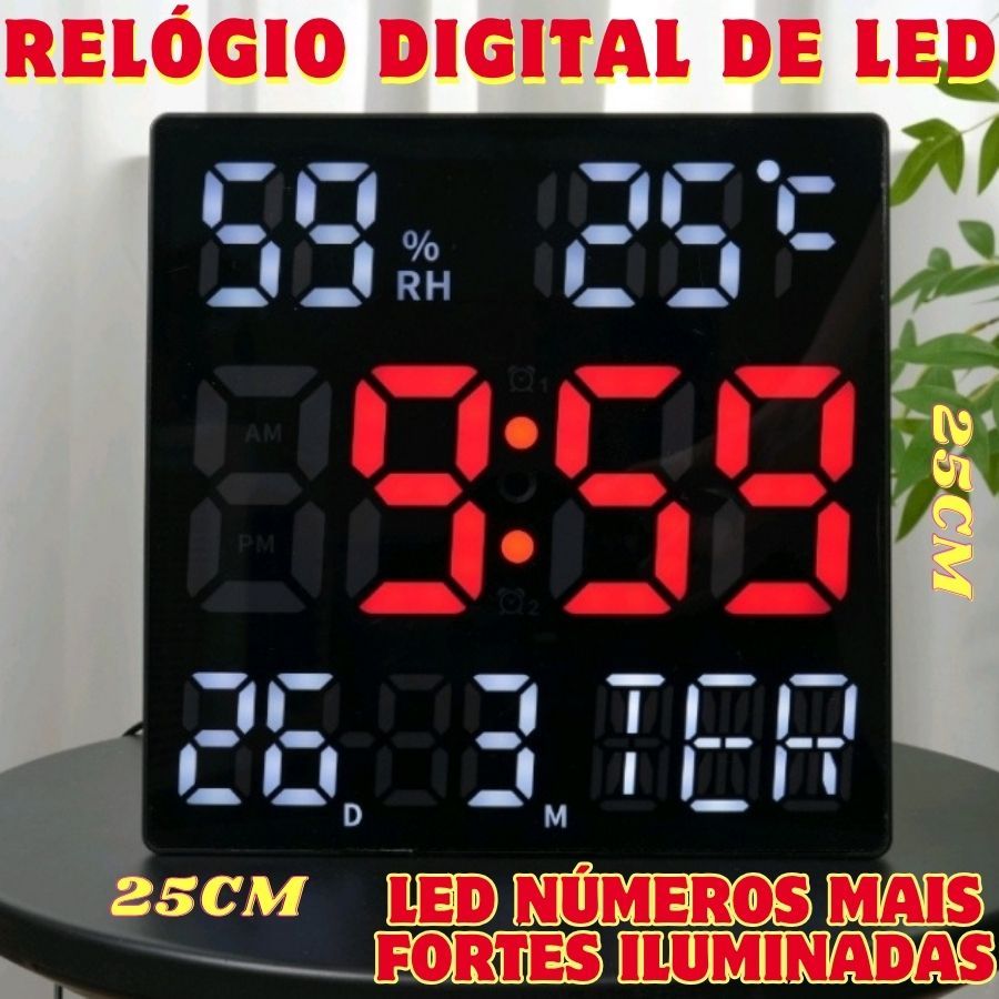 Relógio De Parede Digital De Led Com Calendário Hora Temperatura E