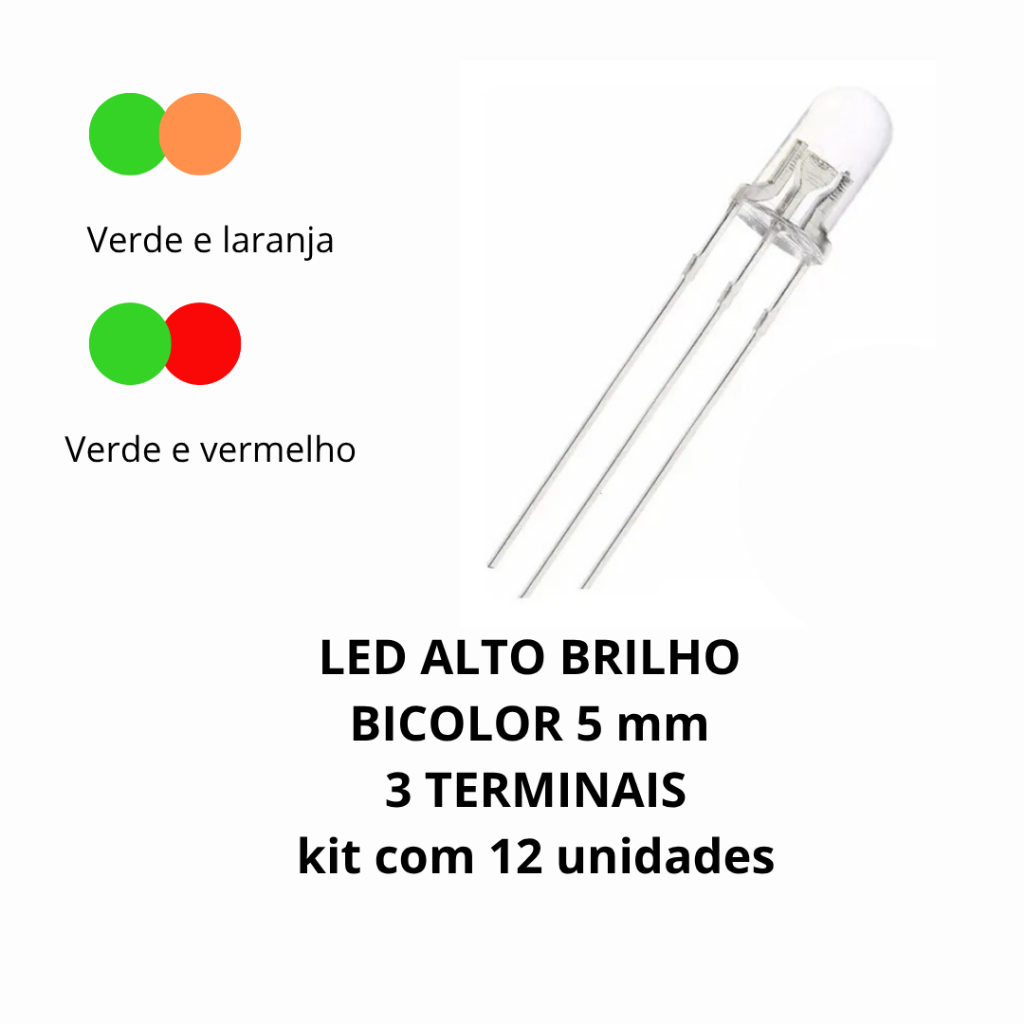 Led 5mm bicolor - kit com 12 unidades | Shopee Brasil