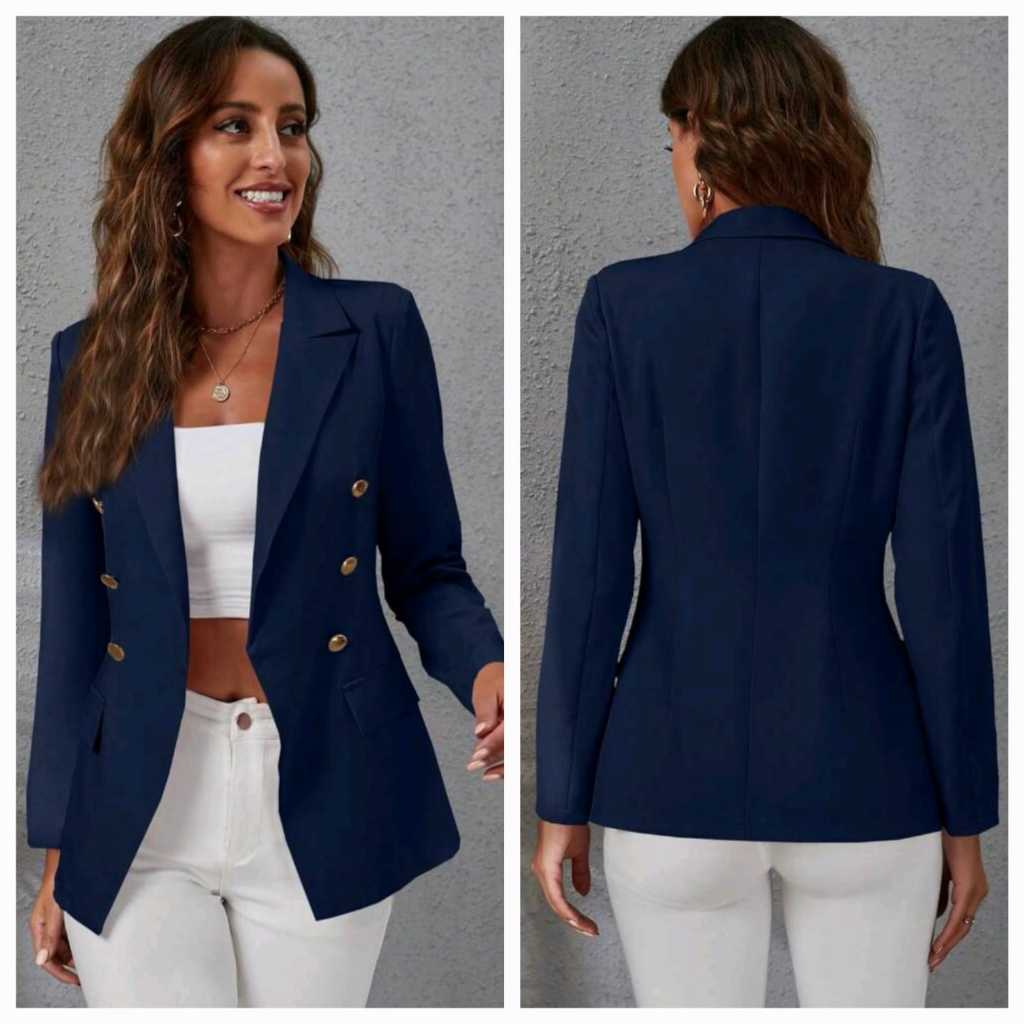 Casaquinho feminino Social Elegante com Botão na cor; Azul Marinho ...