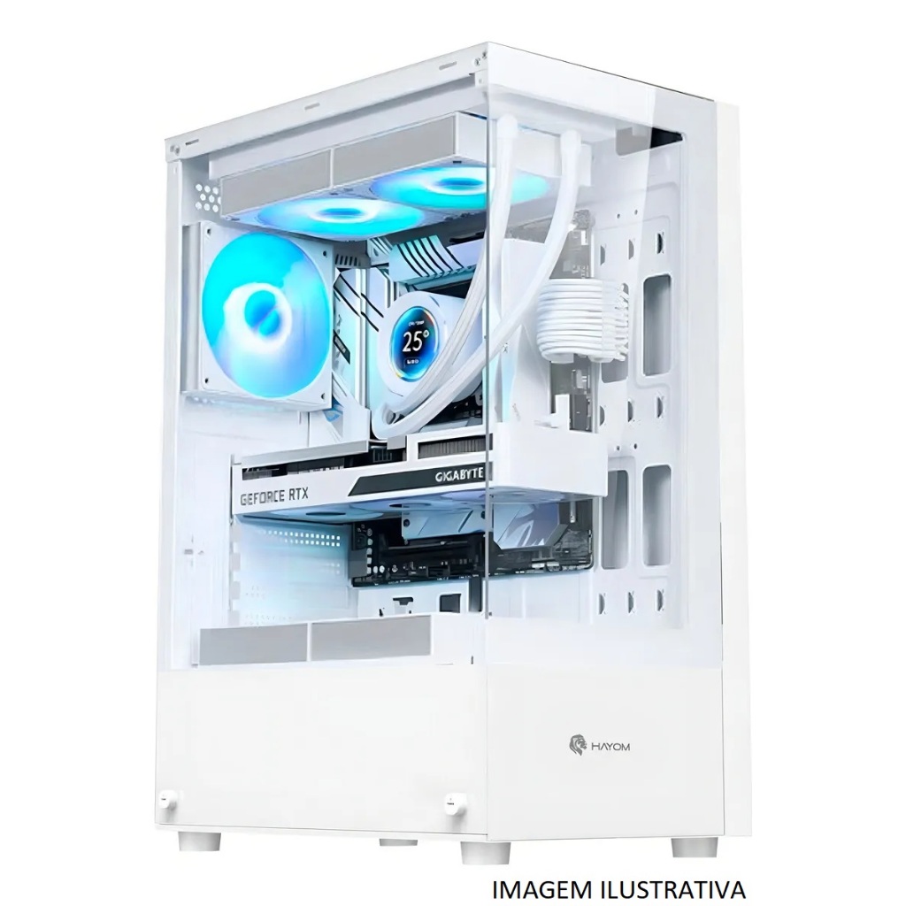 Gabinete Gamer Hayom GB1793, RGB, Mid-Tower, Lateral de Vidro, Com 3 Fans. Branco