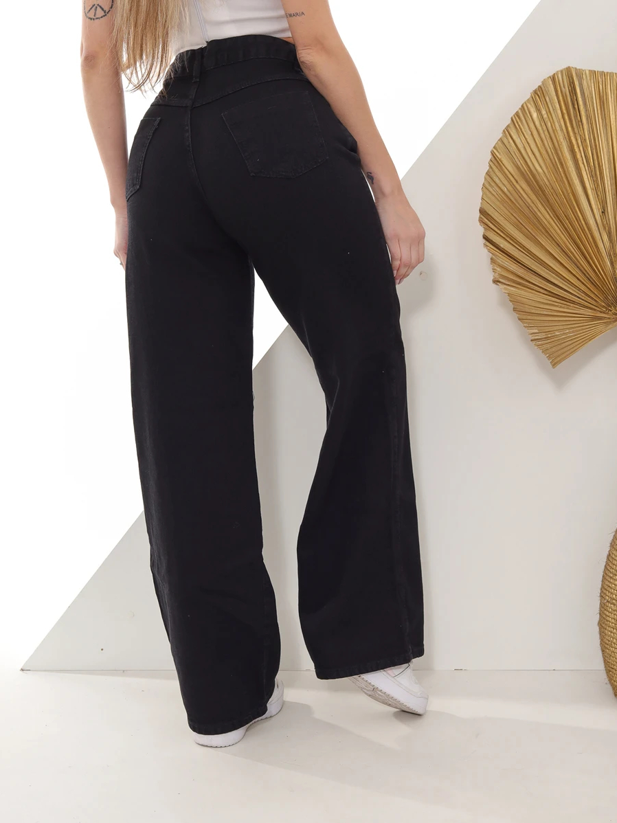 Calça Jeans Feminina Wideleg Pantalona empina bumbum Grafite