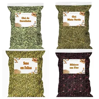Combo 4 chás Xô Gordura - Adeus Barriguinha: Hibisco Chá Verde Cavalinha e Sene em folhas 400g