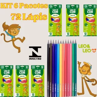 Kit 6 Pacotes 72 Lápis De Colorir Linha Eco Escolar Infantil Itens De Papelaria 17,5cm Leo&Leo em Oferta na Shopee